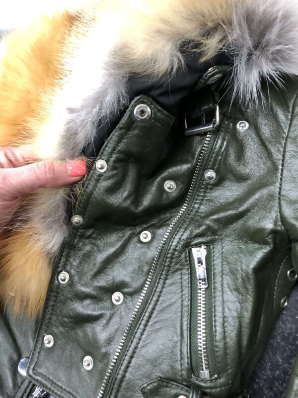 Leather Coat w/ Zippers & Fur Hood - Image 2