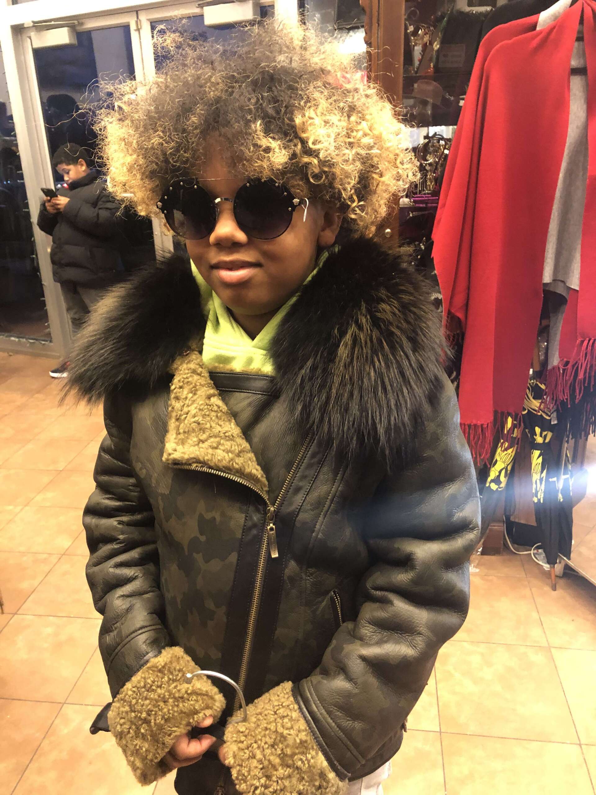 Leather Coat w/ Shearling and Fur Collar